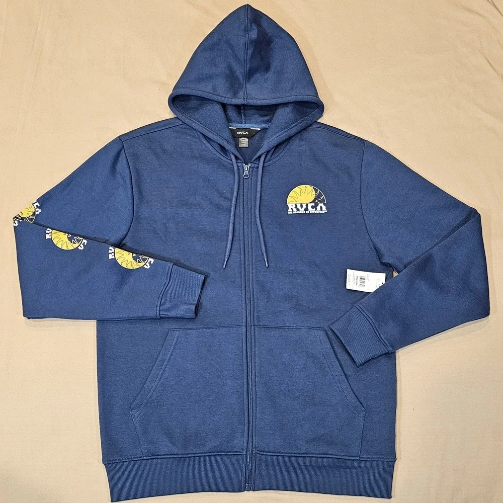 NWT RVCA Hoodie Mens Blue The Balance of Opposites Rays‎ Cotton Full Zip  Medium